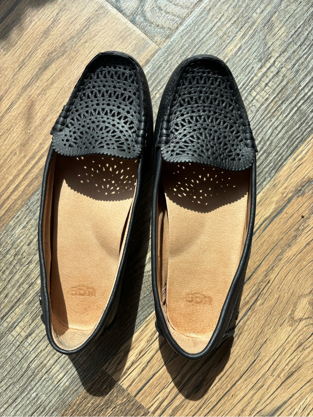 UGG Black Laser-Cut Leather Flats